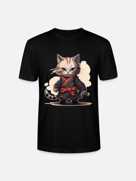 Japanese Samurai Kitty Swordplay - Stanley/Stella CRAFTER Unisex Organic T-Shirt - black