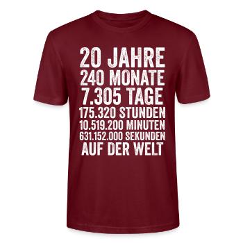 20 Jahre Zwanzigster Geburtstag - Stanley/Stella Unisex Bio-T-Shirt CRAFTER - Burgunderrot - Vorne - Alina (178cm) & Michal (187cm)