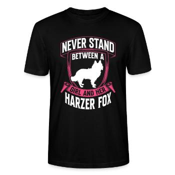 Mädchen und ihr Harzer Fuchs Altdeutscher Hütehund - Stanley/Stella Unisex Bio-T-Shirt CRAFTER - Schwarz - Vorne - Alina (178cm) & Michal (187cm)