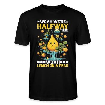 Woah We're Halfway There, Woah Lemon On A Pear 8 - Stanley/Stella Unisex Bio-T-Shirt CRAFTER - Schwarz - Vorne - Alina (178cm) & Michal (187cm)