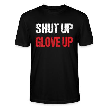 Shut Up Glove Up - Boxe, Idée cadeau de vêtements de combat - T-shirt bio CRAFTER Stanley Stella Unisexe - noir - Devant - Alina (178cm) & Michal (187cm)