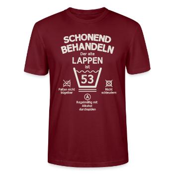 Der Alte Lappen, Schonend Behandeln 53. Geburtstag - Stanley/Stella Unisex Bio-T-Shirt CRAFTER - Burgunderrot - Vorne - Alina (178cm) & Michal (187cm)