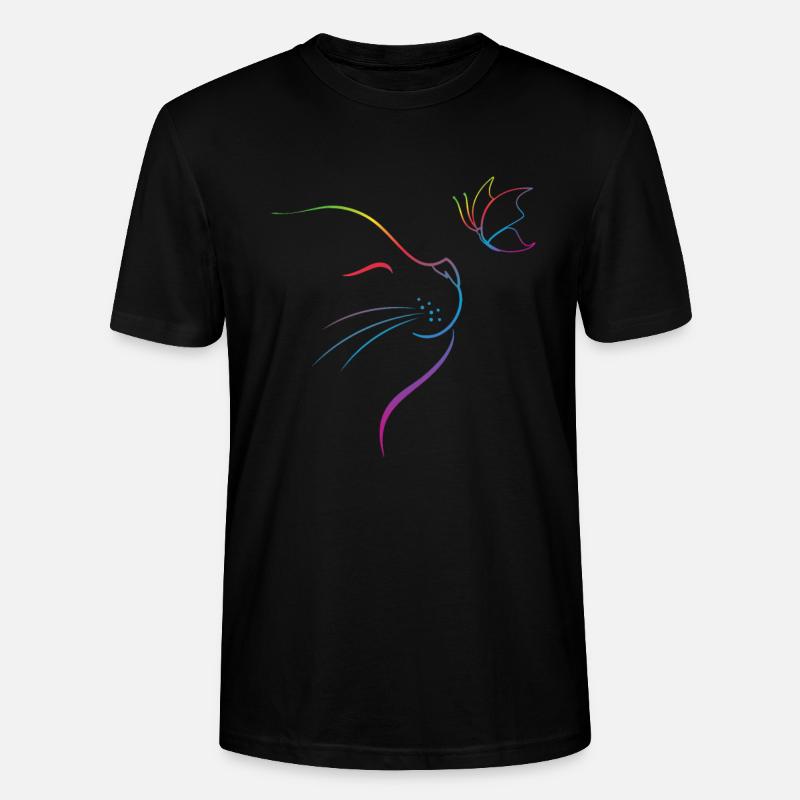 Katze mit Schmetterling - Stanley/Stella Unisex Bio-T-Shirt CRAFTER - Schwarz