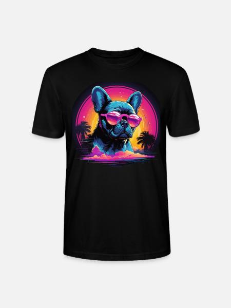 80s 90s Synthwave French Bulldog - Stanley/Stella CRAFTER Unisex Organic T-Shirt - black