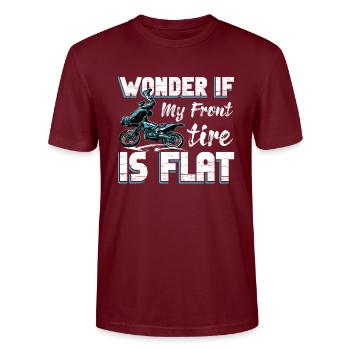 Cadeau de motocross Wonder If Tire Is Flat - T-shirt bio CRAFTER Stanley Stella Unisexe - bordeaux - Devant - Alina (178cm) & Michal (187cm)