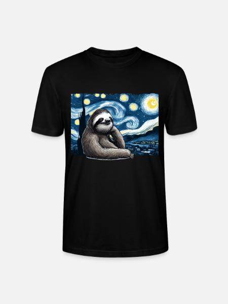 Sloth Starry Night - Stanley/Stella CRAFTER Unisex Organic T-Shirt - black