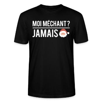 Moi méchant jamais humour père noël - T-shirt bio CRAFTER Stanley Stella Unisexe - noir - Devant - Alina (178cm) & Michal (187cm)