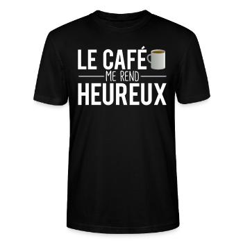 Le café me rend heureux tasse de café humour - T-shirt bio CRAFTER Stanley Stella Unisexe - noir - Devant - Alina (178cm) & Michal (187cm)