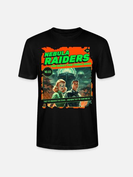 Nebula Raiders, 50-luku, 1950-luvun sarjakuva, avaruus - Stanley/Stella CRAFTER unisex luomu-t-paita - musta