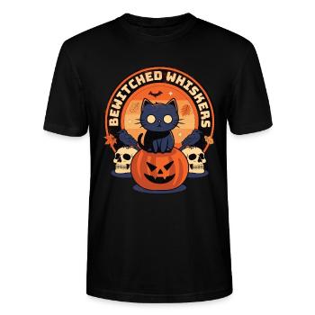 Moustaches ensorcelées - Chat enchanteur Halloween - T-shirt bio CRAFTER Stanley Stella Unisexe - noir - Devant - Alina (178cm) & Michal (187cm)