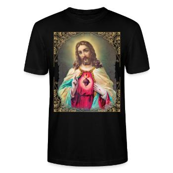 Vintage Jésus-Christ avec coeur flamboyant - T-shirt bio CRAFTER Stanley Stella Unisexe - noir - Devant - Alina (178cm) & Michal (187cm)