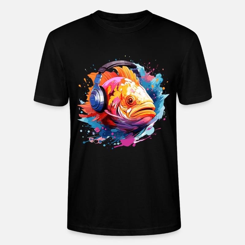 Fisch mit Kopfhörern - Stanley/Stella Unisex Bio-T-Shirt CRAFTER - Schwarz