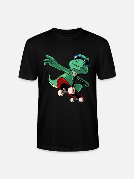 Cool T-Rex Dinosaur Skateboard - Stanley/Stella CRAFTER Unisex Organic T-Shirt - black
