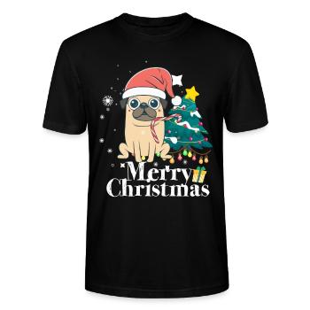 God Jul Mops Hund Jul - Ekologisk T-shirt CRAFTER unisex från Stanley/Stella - svart - Fram - Alina (178cm) & Michal (187cm)