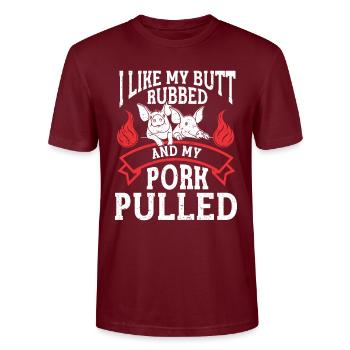 BBQ Pulled Pork Schwein Grill - Stanley/Stella Unisex Bio-T-Shirt CRAFTER - Burgunderrot - Vorne - Alina (178cm) & Michal (187cm)