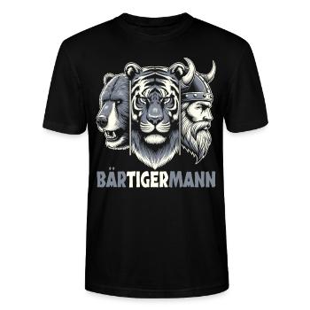 Bärtigermann Bär Tiger Mann Geschenk Bart - Stanley/Stella Unisex Bio-T-Shirt CRAFTER - Schwarz - Vorne - Alina (178cm) & Michal (187cm)
