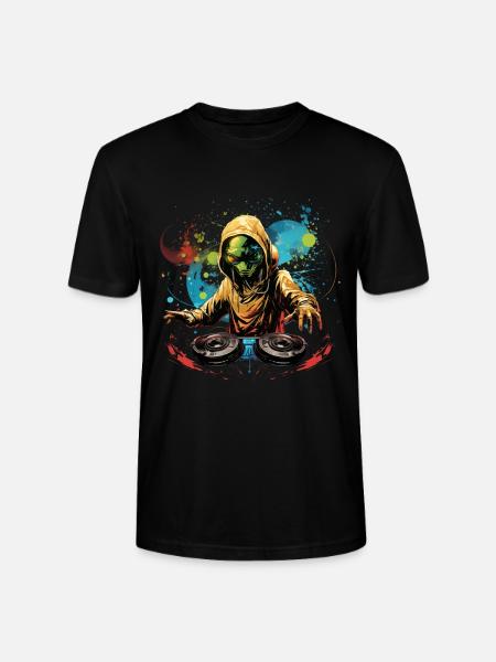 DJ Alien, Space Alien, DJ, Alien, Tegneserie, Space, - Stanley Stella CRAFTER unisex økologisk-T-shirt - sort