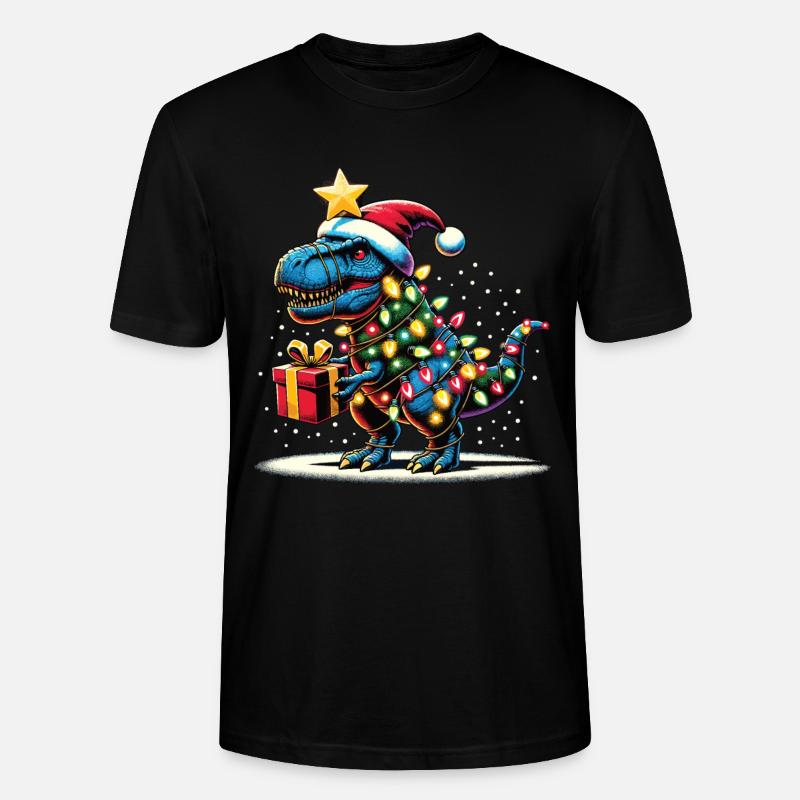 Tree Rex - Dino mit Weihnachtslichtern - Stanley/Stella Unisex Bio-T-Shirt CRAFTER - Schwarz