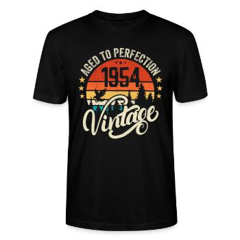 1954 Vintage - Geburtstagsgeschenk 1954 Retro 1954 - Stanley/Stella Unisex Bio-T-Shirt CRAFTER - Schwarz - Vorne - Alina (178cm) & Michal (187cm)