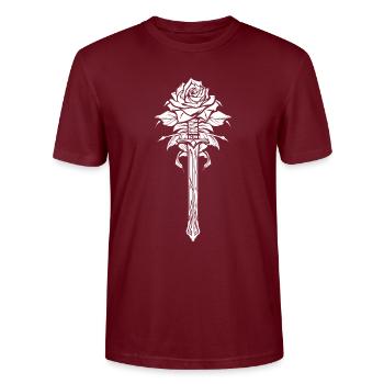 Red Rose Goth Sword - Stanley/Stella CRAFTER Unisex Organic T-Shirt - burgundy - Front - Alina (178cm) & Michal (187cm)