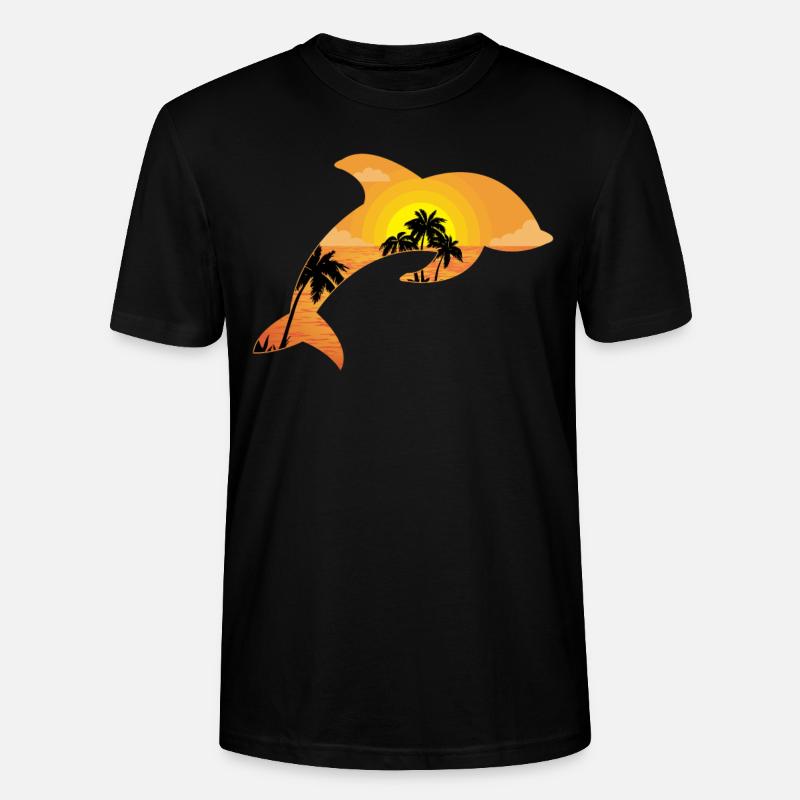 Dolphin Palm Tree Sunset - Stanley/Stella Unisex Bio-T-Shirt CRAFTER - Schwarz