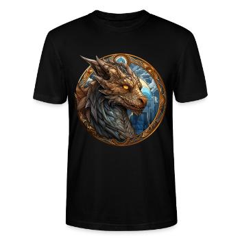 Dragon creature Franzi, the guardian of the world. - Stanley/Stella CRAFTER Unisex Organic T-Shirt - black - Front - Alina (178cm) & Michal (187cm)