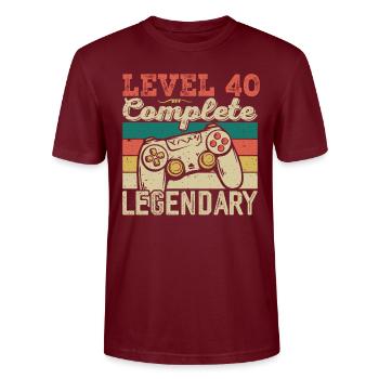 Level 40 Complete, 40th Birthday Gift - Stanley/Stella CRAFTER Unisex Organic T-Shirt - burgundy - Front - Alina (178cm) & Michal (187cm)