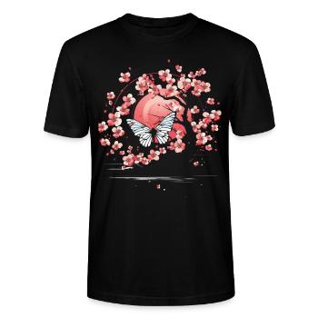 Japan Sakura Cherry Blossom Tree - Stanley/Stella CRAFTER Unisex Organic T-Shirt - black - Front - Alina (178cm) & Michal (187cm)