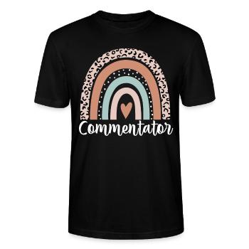 Commentator Rainbow Leopard Funny Commentator - Stanley/Stella CRAFTER Unisex Organic T-Shirt - black - Front - Alina (178cm) & Michal (187cm)