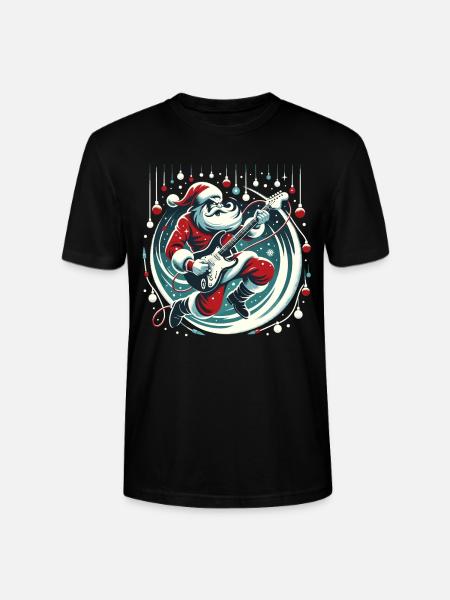 Guitar Player Santa Christmas Guitarist - Stanley/Stella CRAFTER Unisex Organic T-Shirt - black