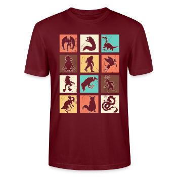 Cryptid Monsters - Stanley/Stella CRAFTER Unisex Organic T-Shirt - burgundy - Front - Alina (178cm) & Michal (187cm)