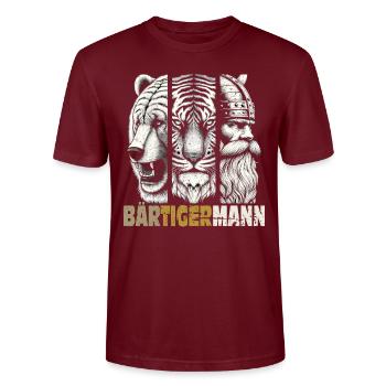Bärtigermann Bär Tiger Mann Geschenk Bart - Stanley/Stella Unisex Bio-T-Shirt CRAFTER - Burgunderrot - Vorne - Alina (178cm) & Michal (187cm)