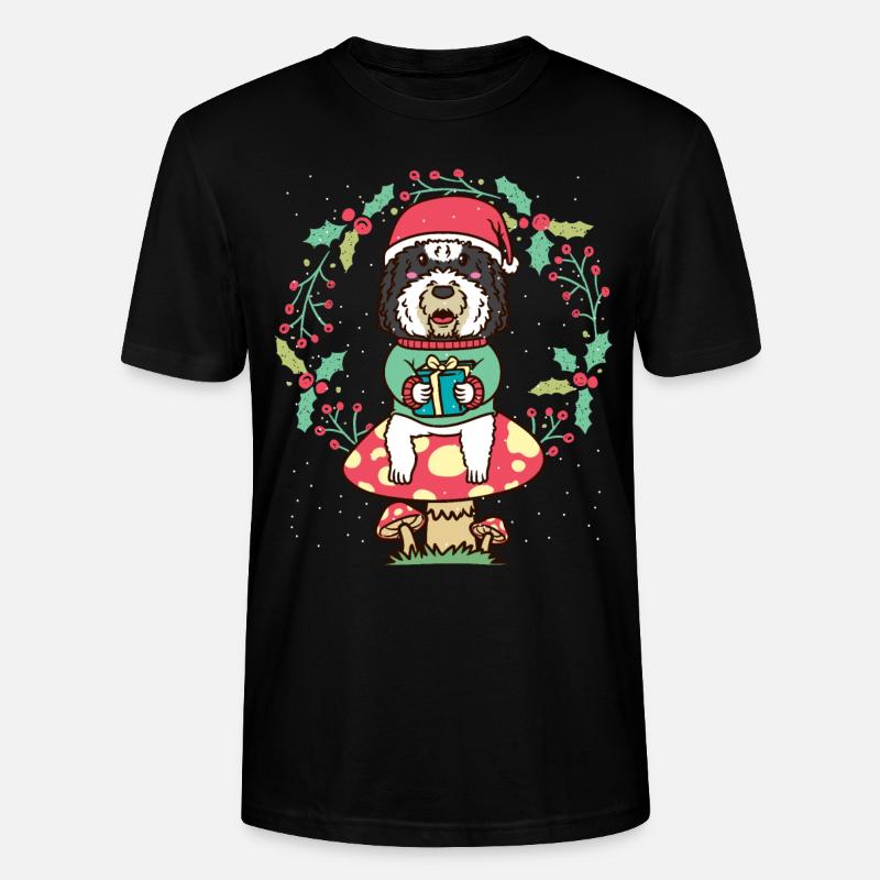 Sheepadoodle Hund Auf Pilz Weihnachtskranz - Stanley/Stella Unisex Bio-T-Shirt CRAFTER - Schwarz