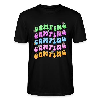 Camping Retro Style 70s Hippie Flower Power - Stanley/Stella CRAFTER Unisex Organic T-Shirt - black - Front - Alina (178cm) & Michal (187cm)