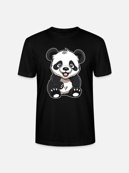 Big Panda Panda Bear Smiling - Stanley/Stella CRAFTER Unisex Organic T-Shirt - black