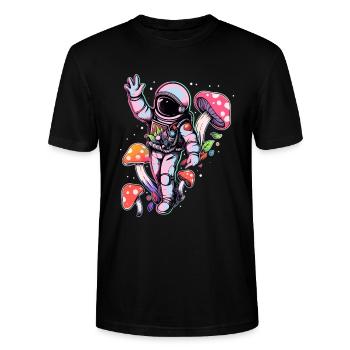 Trippy Spaceman Champignon Astronaute Art EDM Rave - T-shirt bio CRAFTER Stanley Stella Unisexe - noir - Devant - Alina (178cm) & Michal (187cm)
