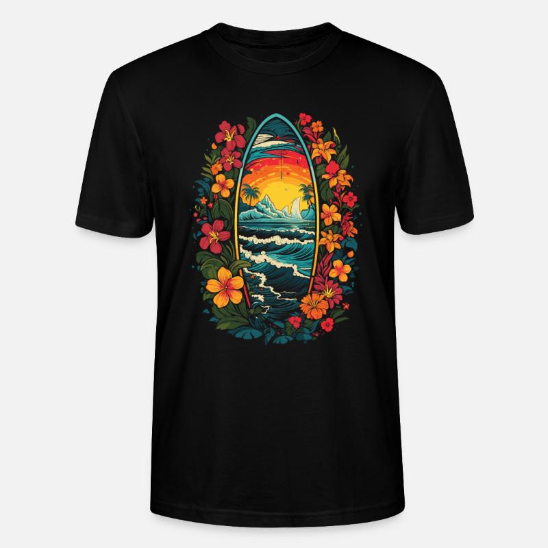 Surfer Surf Fleurs - T-shirt bio CRAFTER Stanley Stella Unisexe - noir