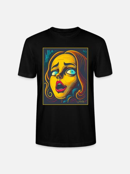 Holzschnitt-Cartoon der Angst - Stanley/Stella Unisex Bio-T-Shirt CRAFTER - Schwarz