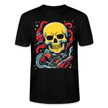 Floating Skull: Pop Art Cartoon - Stanley/Stella CRAFTER Unisex Organic T-Shirt - black - Front - Alina (178cm) & Michal (187cm)