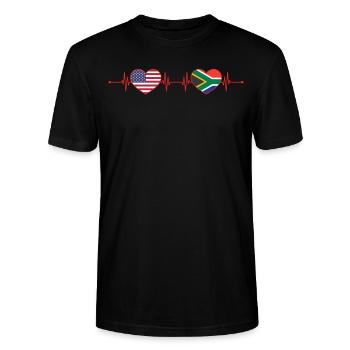 USA South Africa Heartbeat American South African - Stanley/Stella CRAFTER Unisex Organic T-Shirt - black - Front - Alina (178cm) & Michal (187cm)