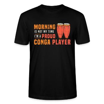 Le matin du joueur de conga n’est pas mon heure, je suis un tambour de conga - T-shirt bio CRAFTER Stanley Stella Unisexe - noir - Devant - Alina (178cm) & Michal (187cm)