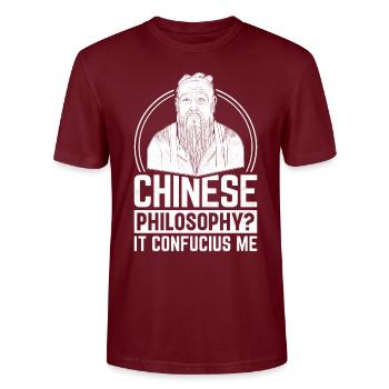 Theory Chinese Philosophers - Stanley/Stella CRAFTER Unisex Organic T-Shirt - burgundy - Front - Alina (178cm) & Michal (187cm)