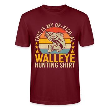 Walleye Fishing Angler - Stanley/Stella CRAFTER Unisex Organic T-Shirt - burgundy - Front - Alina (178cm) & Michal (187cm)