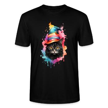 Cat as a witch - Stanley/Stella CRAFTER Unisex Organic T-Shirt - black - Front - Alina (178cm) & Michal (187cm)