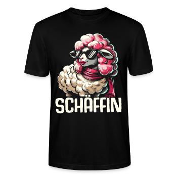 Chef Chefin Schaf Geschenk Schäfin Spruch - Stanley/Stella Unisex Bio-T-Shirt CRAFTER - Schwarz - Vorne - Alina (178cm) & Michal (187cm)