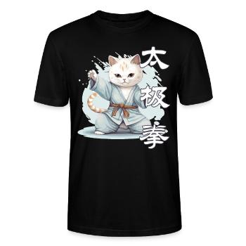 Tai Chi Martial Arts Cat Chinese Meditation Qi Gon - Stanley/Stella Unisex Bio-T-Shirt CRAFTER - Schwarz - Vorne - Alina (178cm) & Michal (187cm)