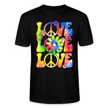 Groovy Tie Dye Retro 70s Hippie Vintage - Stanley/Stella CRAFTER Unisex Organic T-Shirt - black - Front - Alina (178cm) & Michal (187cm)