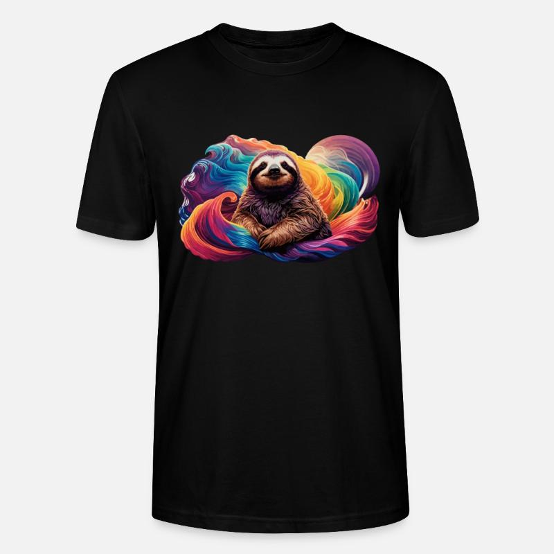 Faultier mit Regenbogen Hintergrund - Stanley/Stella Unisex Bio-T-Shirt CRAFTER - Schwarz