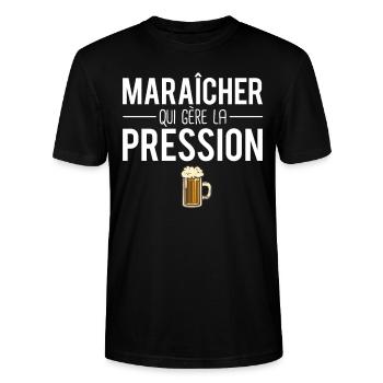 Maraîcher qui gère la pression métier profession - T-shirt bio CRAFTER Stanley Stella Unisexe - noir - Devant - Alina (178cm) & Michal (187cm)
