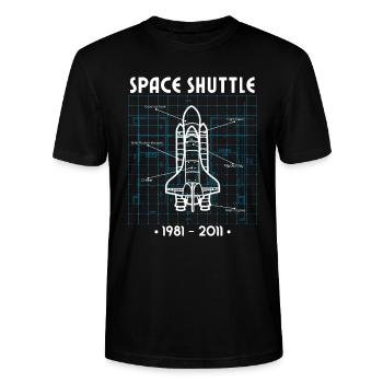 Space Shuttle Rakete Blaupause Weltall Astronaut - Stanley/Stella Unisex Bio-T-Shirt CRAFTER - Schwarz - Vorne - Alina (178cm) & Michal (187cm)